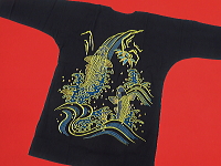 墨絵手描き鯉口シャツの鳳凰柄　若武者